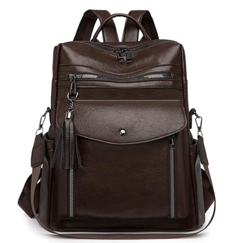 Mochila Feminina Modelo 2240 em Material PU, Estilo Retrô Europeu e Americano, Versátil para Uso Diário, Trabalho, Viagens e Passeios Modernos(2240 - Café)
