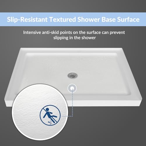 Image of MORVANO 48 inch X 32 inch Shower Bases & Pans,Non-Slip in White, Central Drain