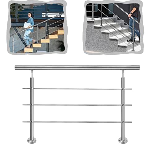 YARDIN Rampe d'escalier en acier inoxydable avec 3 barres transversales, garde-corps en acier inoxydable intérieur et extérieur pour escaliers, parapet, jardin, balcon (200 cm, 3 barres transversales)