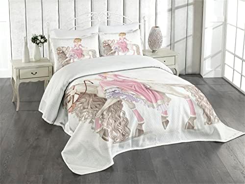 ABAKUHAUS Purple Bedspread Set, Violet Tree Blossoms, Decorative Quilted 2 Piece Coverlet Set with Pillow Sham, Purple White