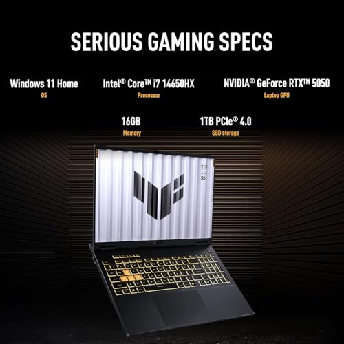 Image of ASUS TUF 2025 Gaming F16 Gaming Laptop, 16 inch FHD+ 165Hz 16:10 Display, Intel 14th Core i7-14650HX, NVIDIA RTX 5060 GDDR7 GPU, 32 GB DDR5, 2 TB SSD, Backlit Keyboard, Windows 11 Pro, w /Accessories