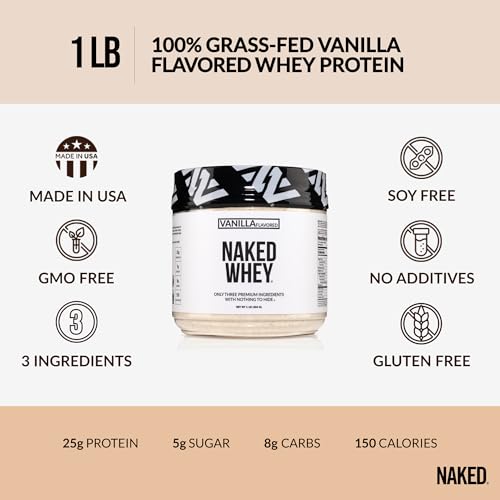 Naked Nutrition VANILLAW1LB Naked Vanilla Whey Protein 1Lb, Only 3 Ingredients, All Natural Grass Fed Whey Protein Powder + Vanilla + Coconut Sugar- Gmo-Free thumb #2