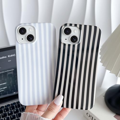 Yeddabox for iPhone 15 Case Cute Striped Phone Case Soft TPU Slim Shockproof Phone Cover for Women Girls, Black - image 6