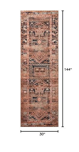 Loloi Layla Collection LAY-14 Mocha/Blush 2'-6" x 12'-0" .13" Thick Runner Rug, Soft, Durable, Vintage Inspired, Distressed, Low Pile, Non-Shedding, Easy Clean, Printed, Living Room Rug