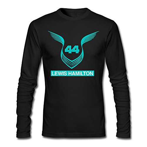 WINKOO Men's English Lewis Hamilton Racing Driver Champion Long Sleeve T Shirt Cotton Tees Black