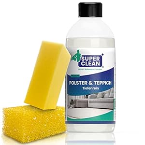 Superclean Bekleding en tapijt, dieptereiniger, vloeibaar concentraatreiniger voor alle soorten kussens, tapijten, lopers, autostoelen, hoezen, bank of de bank, inhoud: 500 ml + 2 sponzen