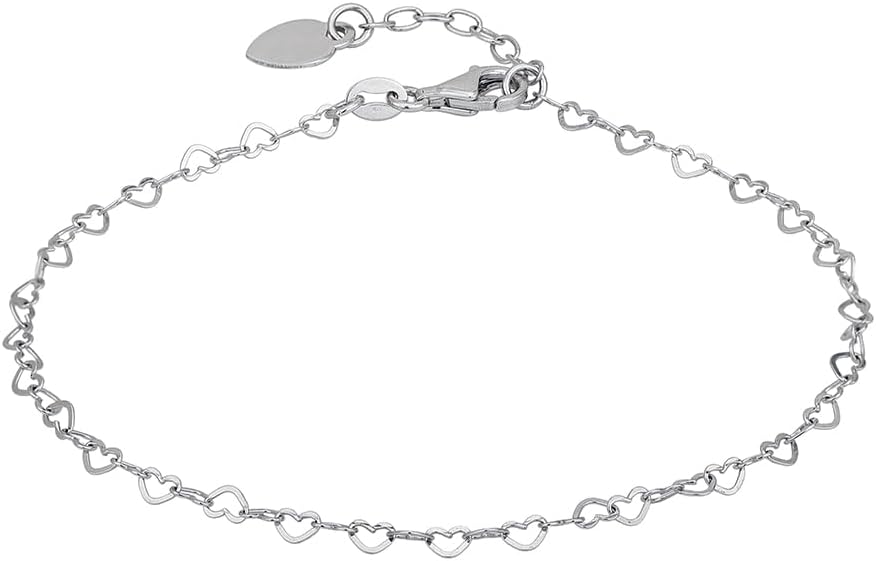 Vanbelle Sterling Silver Jewelry - Rhodium Plated 925 Stamp - Interlinked Open Heart Anklet - Stylish Beautifully Designed for Women - 9" Long + 1" Extender