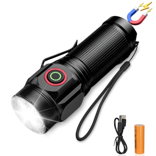 flintronic Torcia LED Ricaricabile, Super Luminoso Torcia Elettrica con 5 Modalità di Illuminazione, Alta Potenza Zoomabile Torcia, Portatile Impermeabile Torcia, Per Campeggio Trekking Emergenza