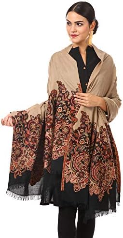Pashtush Women's Kashmiri Jamawar Shawl, Jacquard palla, Warm and soft, Faux Pashmina