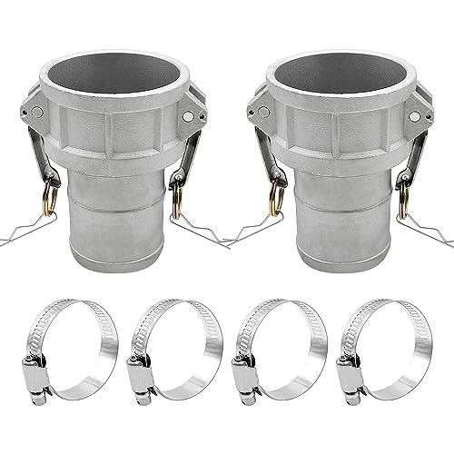 BITOTU 2PCS Aluminum Global Cam and Groove Hose Fitting C-200 2" Type C With 4 PCS Hose Clamps and Hose Shank (2 Inch)