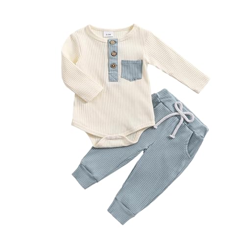 fhutpw Baby Boy Clothes 3 6 12 18 Months Ribbed Knitted Long Sleeve Romper and Pants Sets Newborn...