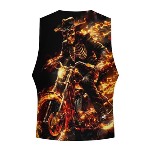Fire Skeleton Riding Motorcycle Men's Suit Vest Waistcoat Vests Formal Dress with 2 Pockets for Business Casual Tuxedo4
