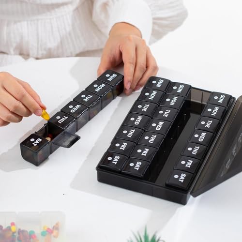 Image of Large Monthly Pill Organizer, XL 4 Weeks Pill Box,28 Day Pill Cases Organizerd by Week,Big Compartment Pill Container with Dust-Proof,for Pills /Vitamin /Fish Oil /Supplements,by Yaklim (Black)