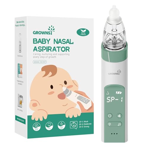 Nasensauger Baby | Nasensauger Baby Elektrisch| Nasensauger Baby Staubsauger Wiederaufladbar, Mit 3 SaugstäRken Musik & Licht Funktion Und 3 GrößEn Silikon Tipps (Green )