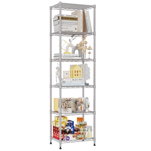 Image of REGILLER 6 Wire Shelving Steel Storage Rack Adjustable Unit Shelves for Laundry Bathroom Kitchen Pantry Closet (16.7L x 11.9W x 64H, Silver)