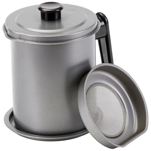 Ahorrador de grasa de tocino con colador, olla coladora de aceite de acero inoxidable de 1, 7 l con asa y tapa, grasa con bandeja antideslizante para almacenar para freír