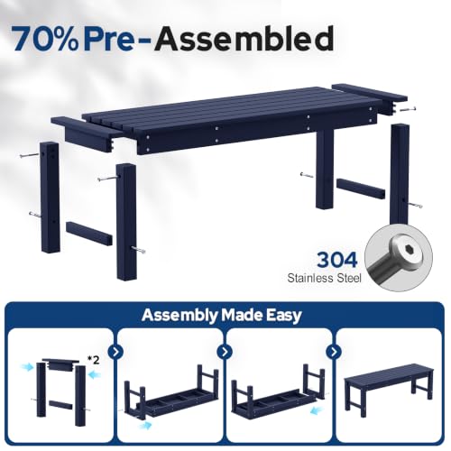 Image of Psilvam HDPE Outdoor Bench, 2-Person Backless Garden Bench, Blue