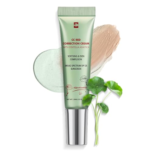 CC Red Correct with Centella Asiatica, Colour Corrector Cream, Skin Perfector Tinted Moisturiser, Pores Face Concealer, CC Cream Light With SPF 25 For Blemishes, Red Skin, & AcneMark