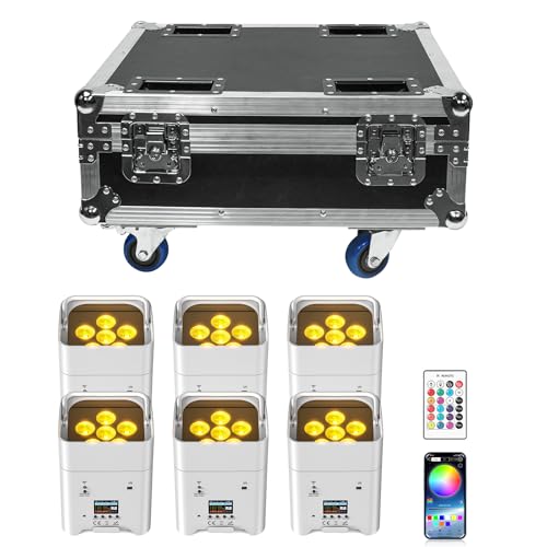 9600mAh Wireless Uplights with Charging Case, 6x18W RGBWA UV Stage Lights