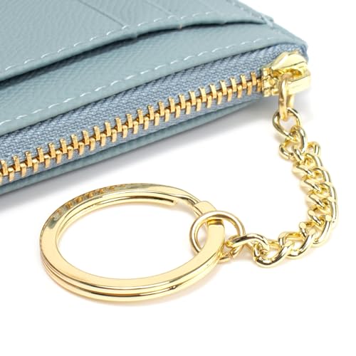 Image of Slim Minimalist RFID Blocking Leather Wallets Credit Card Holder Case Money Clip Pocket Wallet Coin Purse Keychain Travel Clutch Handbag Pocket Pouch Holster Gifts for Women Men (Blue)