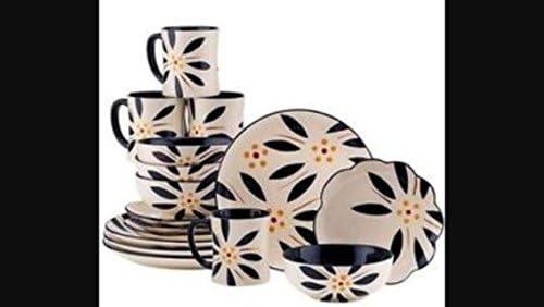 Temp-tations Stoneware 16 Piece Hand Painted Olde World Black Dinnerware Set.