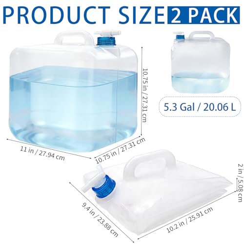 Nexboraque 2 Pack Contenedor plegable de 5.3 galones con grifo, recipiente portátil para almacenamiento de agua para camping, senderismo, mochila y emergencias, seguro para alimentos miniatura 2