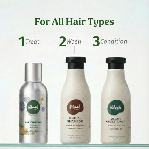 Image of Vilvah Hair Regrowth Oil | Reduces Hair Fall & Boosts Regrowth | With Pumpkin Seed, Kalonji, Castor Oil & Vitamin E | Strengthens Roots & Improves Scalp Health | Unisex | 100ml