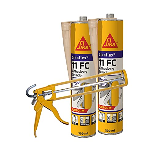 Lote 2 cartuchos Masilla adhesivo multiusos Sikaflex 11 FC Purform Beige, 300ml con 1 pistola de aplicación, interiores y exteriores Cover
