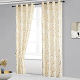 LIN HOME GB-CN07 Juego de Cortinas de Tela con Detalles Dorados, Cortinas con...