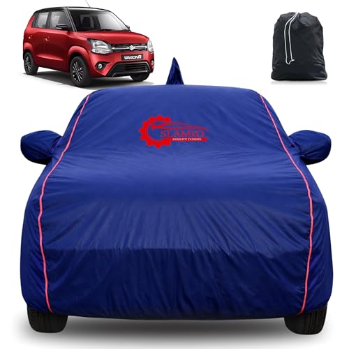 Image of 100% Waterproof Car Cover for Maruti Suzuki Wagon R 2019-2026 | All-Weather, Dustproof & Paint Protection | Heavy-Duty 3-Layer Fabric | Custom Fit with Mirror & Antenna Pocket | Navy Blue