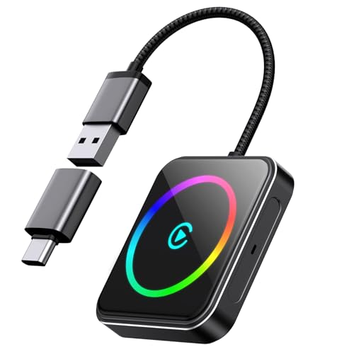 Wireless CarPlay Adapter for Apple iPhone, 2-in-1 CarPlay & Android Auto, Converts Wired to...
