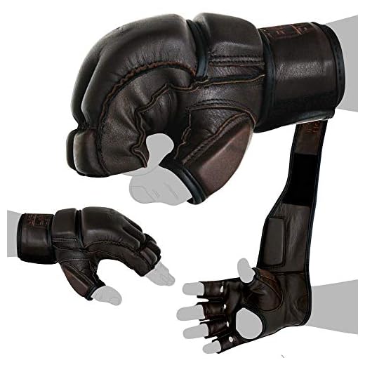 X Neu FOX-FIGHT Legend MMA Handschuhe professionelle hochwertige Qualität echtes Leder Boxhandschuhe Sandsack Training Grappling Sparring Kickbox Freefight Kampfsport BJJ Gloves braun, L