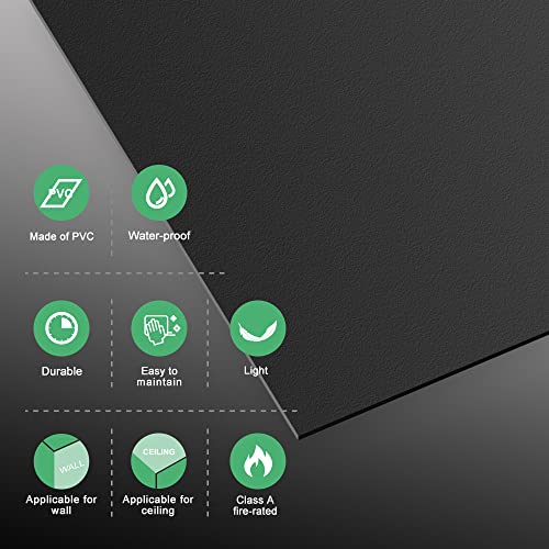 Smooth Black Drop Ceiling Tile 2Ft X 2Ft, Pvc Ceiling Panel – Waterproof, Washable And Fire-Rated - High-Grade Pvc To Prevent Breakage-Package Of 12 Tiles #TOP4