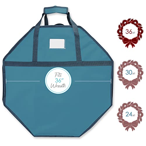 Image of Hearth & Harbor Container-Hard Shell Christmas Bag with Interior Pockets, Dual Zipper and Handles-Premium Wreath Storage Organizer Box, 36 inch, Blue