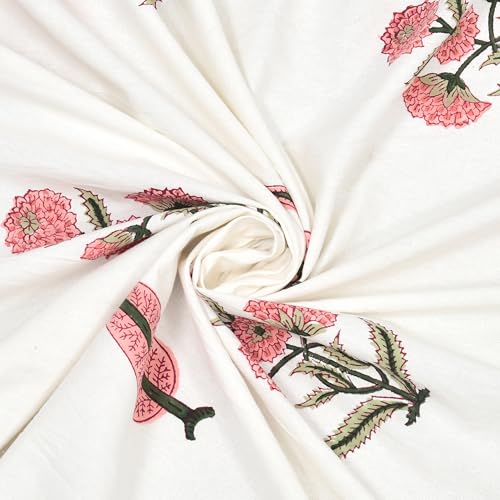 Image of BLOCKS OF INDIA Blackout Hand Block Printed Cotton Daylight Curtains with Eyelets(Set of 2 Curtains) (Block 8, 7 Feet /Door), Pink, White