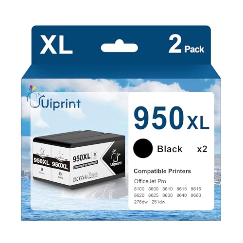 Uiprint 950XL 951XL Druckerpatronen für HP 950 951 XL Kompatibel für HP Officejet Pro 8100 8610 8600 8615 8620 8630 8640 8660 8625 251dw 276dw (2 Schwarz) Uiprint 950XL 951XL Druckerpatronen für HP 950 951 XL Kompatibel für HP Officejet Pro 8100 8610 8600 8615 8620 8630 8640 8660 8625 251dw 276dw (2 Schwarz)