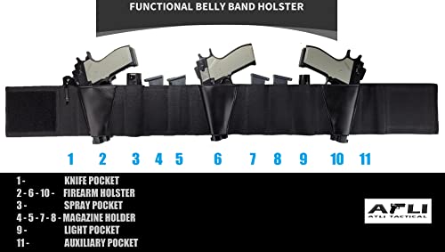 Belly Band Gun Holster For Concealed Carry - Elastic Waistband Belt Pistol Holder - 4 Magazine Pouch 3 Handgun And 4 Auxiliary Pocket - For Glock Sig Sauer 1911 Canik Ruger S&W Beretta Taurus Etc. #TOP4