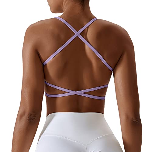 Vertvie Backless Sports Bra For Women Workout Strappy Open Back Padded Sports Bra Low Impact Yoga Crop Tank Top(Purple,S) #TOP6