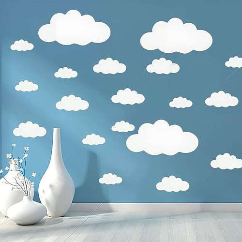 Sticker Nuage Blanc, Nuages Autocollants Muraux, Stickers Muraux en Vinyle pour Chambre d'enfant, Taille Mélangée Mural Stickers Chambre Enfants Garderie...
