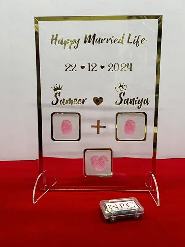 Image of Couple Thumb Gift | 29 * 21 CM | Wedding Thumb Print |Finger Print Gift| Personalized Text | Valentine's day Gift