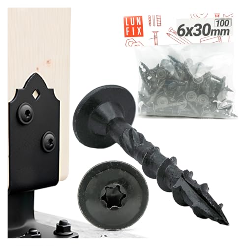 Holzschrauben 6x30 mm 100 Stk. mit Tellerkopf, torx schrauben verzinkt für pfostenträger, trockenbauschrauben schnellbauschrauben verbindung für akustikpaneele holz, außenbereich schwarz, Lun Fix Holzschrauben 6x30 mm 100 Stk. mit Tellerkopf, torx schrauben verzinkt für pfostenträger, trockenbauschrauben schnellbauschrauben verbindung für akustikpaneele holz, außenbereich schwarz, Lun Fix