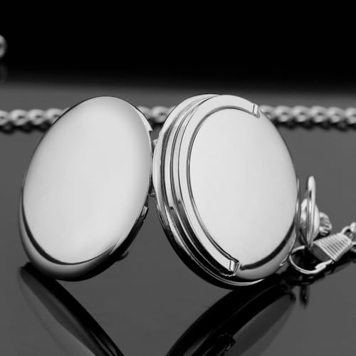 Image of Tiong Bracket Pocket Watch Design Roman Numerals Smooth Case Quartz with Chain Gifts for Birthday Father's Day-Silver