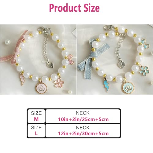 Image of Qiansail Cat Pearl Collars Necklace, Dog Collar with Pendant Pet Cute Princess Bow Crown Fashion Accessories for Puppy Kitten (Pink, M)