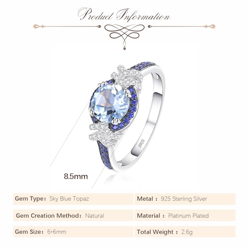 Round Cut Halo Ring for Women with Natural Sky Blue Topaz in 925 Sterling Silver, Blue Birthstone 14k White/Black Gold Plated Promise Engagement Ring for Her, Anniversary Birthday Jewelry Set2