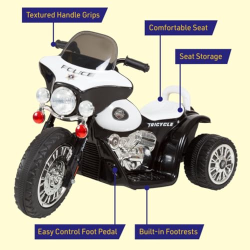Kids Motorcycle - 3-Wheel Ride on Toy with Police Decals, Reverse, and Headlights - 6V Electric Motorcycle for Kids Ages 3 to 6 by Lil' Rider (Black) by Lil' Rider - Image 4