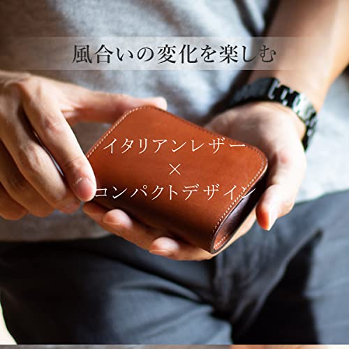 Dom Teporna 二つ折り財布 メンズ 本革 財布 コンパクト 小さめ しっかりとした厚みのレザー 小銭入れ コインケース イタリアンレザー エイジング 外ポケット パスケース ダークブラウン