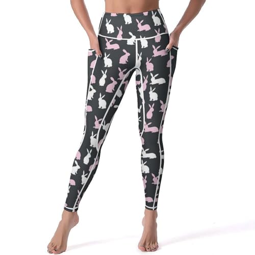 Bunny Rabbits Pattern High Waisted Yoga Pants Soft Leggings for Women Tummy Control Workout Running Leggings XL