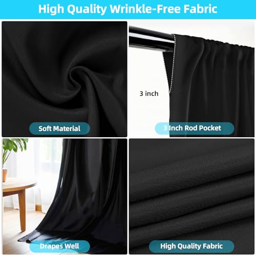 10x10ft Black Backdrop Curtain with Rod Pockets, Wrinkle Free Backdrop Curtains for Parties, for Wedding Birthday Party Decorations Background for Photography 5x10ft, 2 Panels by Linhedai - Used condition - Image 5