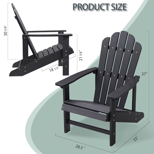 EFURDEN Adirondack Chair Set of 4, Polystyrene, Weather Resistant & Durable Fire Pits Chair for Lawn and Garden, 350 lbs Load Capacity with Easy Assembly (Black, 4 pcs)