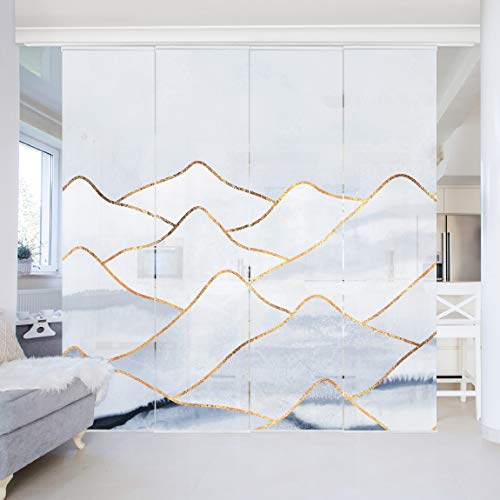 micasia Schiebegardine halbtransparent 60er Paneel Klett Muster Textil lichtdurchlässig - Motiv Abstrakt Flächenvorhang Weiss Wohnzimmer Schlafzimmer 2129 (240x250 cm - 4er Set)